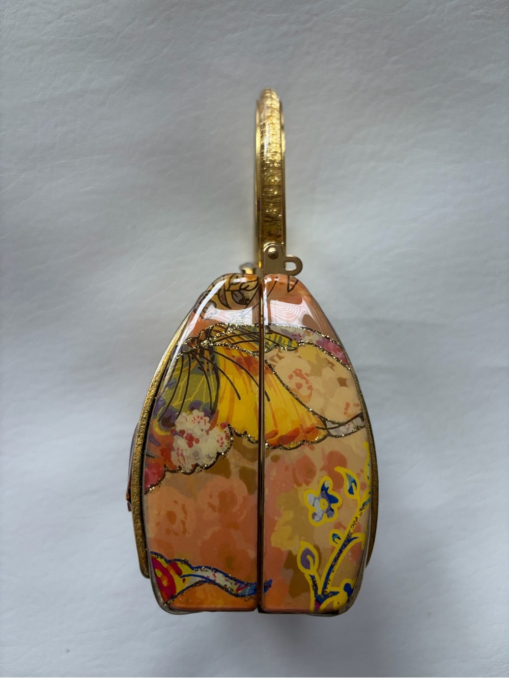 VTG Debbie Brooks Yellow Butterfly Enameled Dome Handbag Whimsy Floral Glitter - Picture 7 of 12